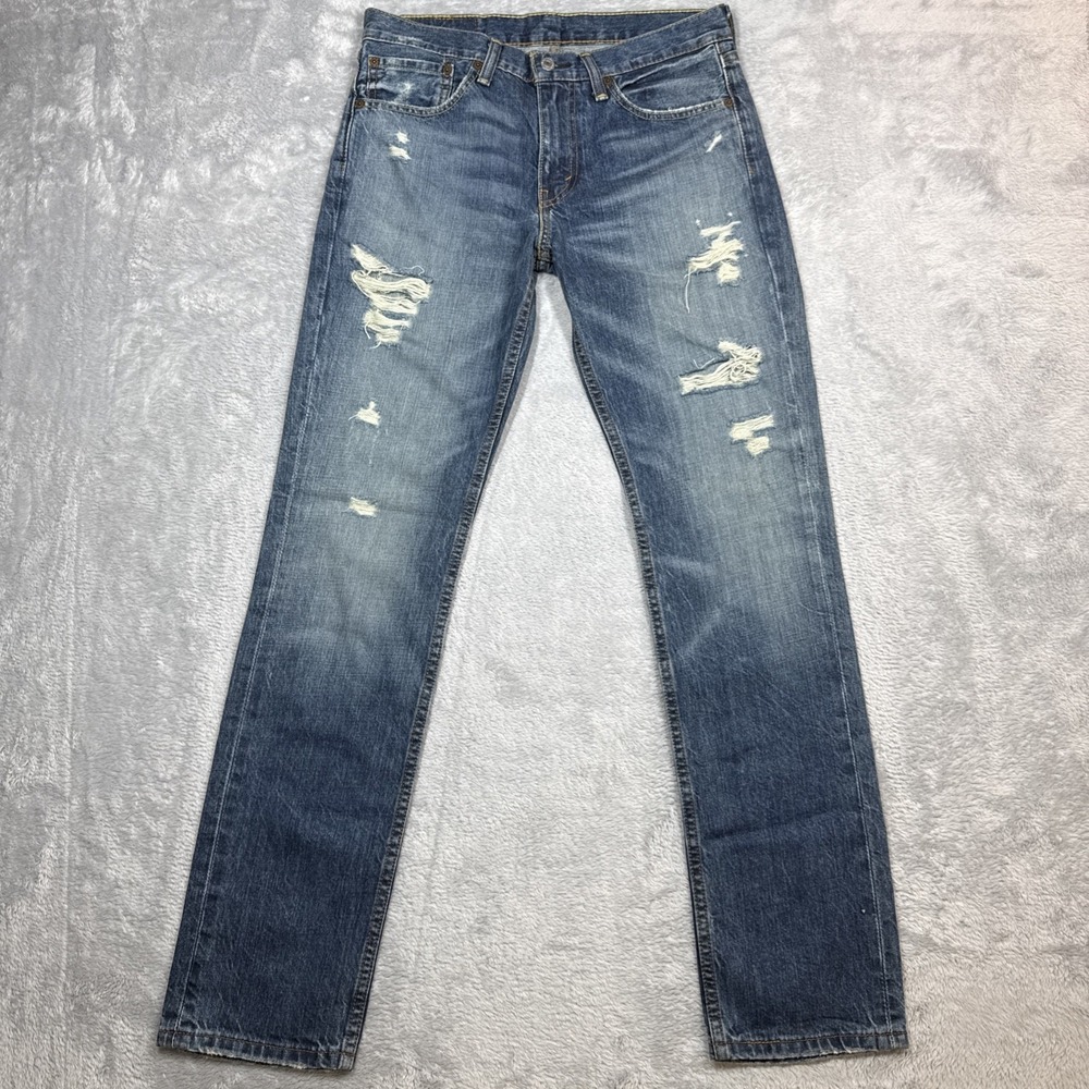 Levis 511 Jeans Men 31x32 Blue Slim Fit Distressed Holes Denim 100% Cotton